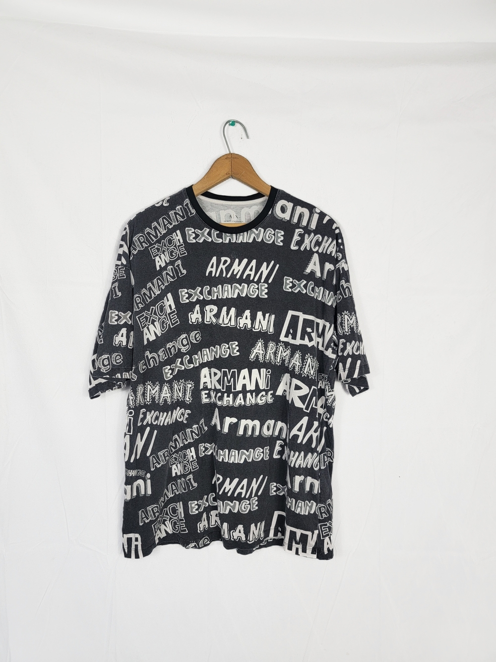 Men's Medium Armani Exchange Black Tee with White Logo Print